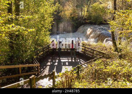 Aysgarth Falls, Aussichtsplattform der Middle Falls, North Yorkshire, England, Großbritannien Stockfoto