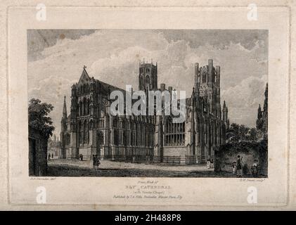 Ely Cathedral, Cambridgeshire: ostfront. Radierung von R.W. Smart nach R.B. Harraden. Stockfoto