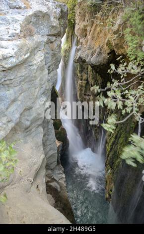 Wasserfall, Kourtaliotiko-Schlucht, Kreta, Griechenland Stockfoto