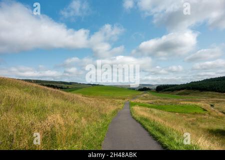 Ruhige Landstraße, die zur Quelle des Flusses Wharfe in Langstrothdale, Yorkshire Dales National Park, Großbritannien, führt Stockfoto