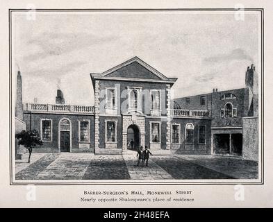 Barber-Surgeons' Hall, Monkwell Street, London: Die Fassade. Drucken verarbeiten. Stockfoto