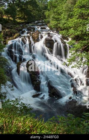 Schlucken fällt, auf der Afon Llugwy in der Nähe von Betws-y-Coed, Snowdonia National Park, Wales, Großbritannien Stockfoto