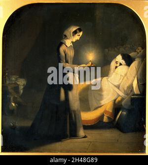 Florence Nightingale als Dame mit der Lampe. Ölgemälde, das J. Butterworth zugeschrieben wird. Stockfoto