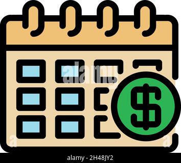 Kalendersymbol für Dollar. Kontur Kalender Dollar Vektor Symbol Farbe flach isoliert Stock Vektor