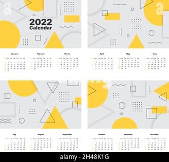 2022 Kalendervorlagen. Druckdesign von Wandkalender mit verschiedenen Designs Zahlen grellen Vektor-Illustrationen Stock Vektor