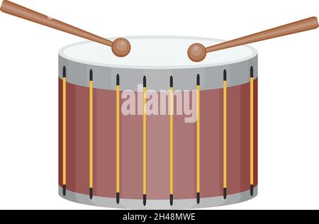 Trommel mit Schlagstöcken, Illustration, Vektor auf weißem Hintergrund. Stock Vektor