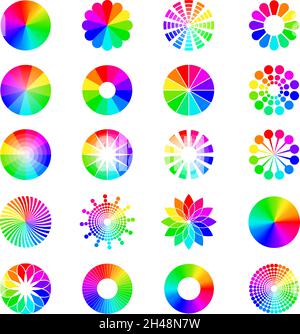 RGB-Formen. Runde selektive Räder farbige Kreise Spektrum Wellen Paletten aktuellen Vektor-Illustrationen gesetzt Stock Vektor