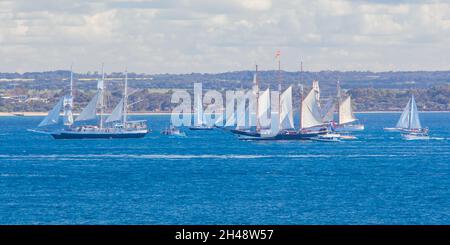 Die Tall Ships Verlassen Melbourne Australien Stockfoto