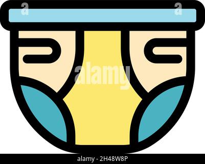 Symbol für die Babypflege-Windel. Umriss Baby Pflege Windel Vektor Symbol Farbe flach isoliert Stock Vektor