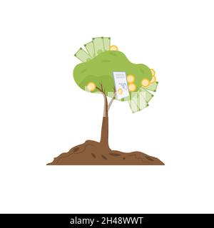 Flacher Cartoon Geldbaum, finanzielle Investitionen Metapher Vektor Illustration Konzept Stock Vektor