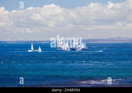 Die Tall Ships Verlassen Melbourne Australien Stockfoto