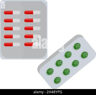 Packung mit medizinischen Tabletten, Illustration, Vektor auf weißem Hintergrund. Stock Vektor