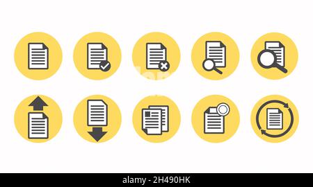 Dateisymbol Festgelegt. Vektor-isolierte Illustrationen eines Dokuments oder einer Datei. Stock Vektor