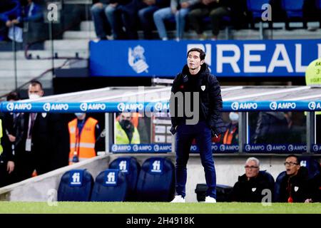 Marcelino Garcia Toral, Cheftrainer des Athletic Club während des Fußballspiels der spanischen Meisterschaft La Liga zwischen Real Sociedad und Athletic Club am 31. Oktober 2021 in der reale Arena in San Sebastian, Spanien - Foto: Ricardo Larreina/DPPI/LiveMedia Stockfoto