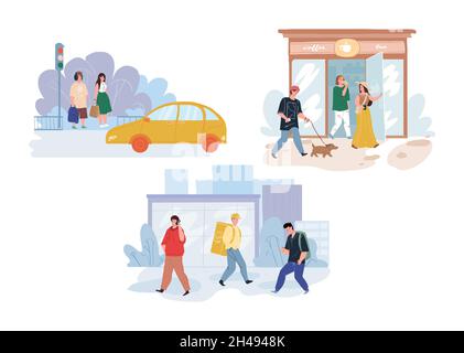 Flache Cartoon-Figuren in Stadt Leben Szenen, Vektor-Illustration Konzept Stock Vektor