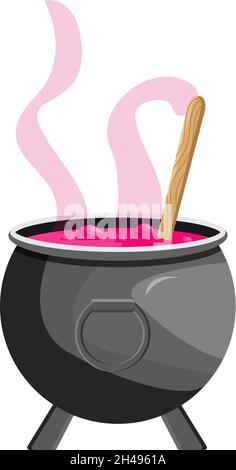 Großer Kessel mit rosa Flüssigkeit darin, Illustration, Vektor auf weißem Hintergrund. Stock Vektor