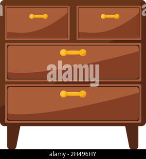 Holzschubladenschrank, Illustration, Vektor auf weißem Hintergrund. Stock Vektor