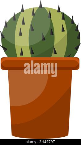 Kleiner Kaktus in braunem Topf, Illustration, Vektor auf weißem Hintergrund. Stock Vektor