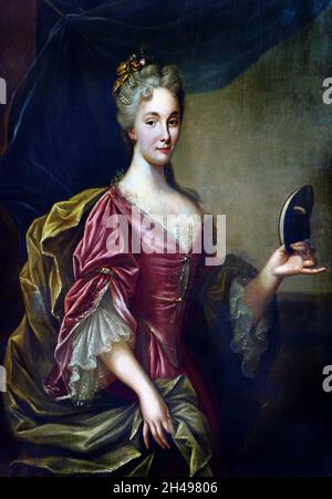 Porträt einer jungen Dame mit Maske in der Hand. Domenico Parodi 1672 – 1740 Genua war ein italienischer Maler, Bildhauer und Architekt des Spätbarocks. Italien, Italien, Stockfoto