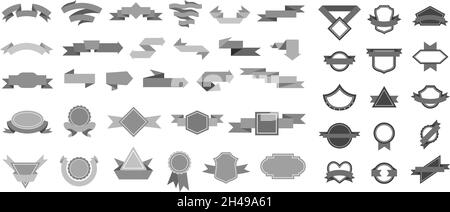 Kollektion von Farbbandetiketten. Dekorative Bänder, Jubiläums-Award-Elemente. Graustufen Rabatt Aufkleber, klassisches Design flache Tags Vektor-Set Stock Vektor
