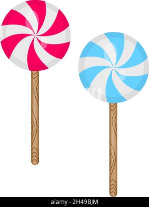 Rosa und blaue, wirbelnde Lolipops, Illustration, Vektor auf weißem Hintergrund. Stock Vektor