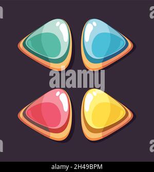 Schaltflächen der Gaming-Benutzeroberfläche. Hochglanz-Taste, rechts oder links, Pfeiltaste vor und zurück. Cartoon-Elemente für Spiel-Design, Vektor-Farbe Benutzer App-Symbole Stock Vektor