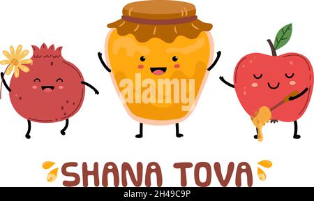 Rosh hashanah, Jüdisches Neujahrsfest. Happy shana tova, Urlaubssymbole Honig, Apfel und Granatapfel Vektorbanner Stock Vektor