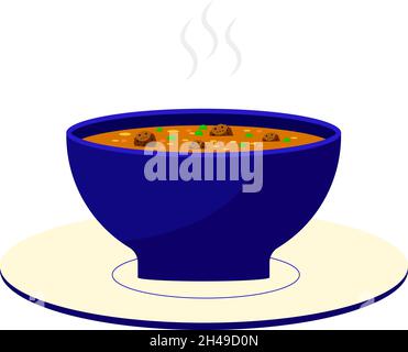 Suppe in violetter Schale, Illustration, Vektor auf weißem Hintergrund. Stock Vektor
