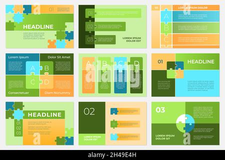 Vorlagen für Puzzle-Präsentationen. Infografik Konzept, Business Sliders Schritt für Schritt. Arbeitsprojekt, moderne Struktur Puzzle Banner aktuellen Vektor-Set Stock Vektor
