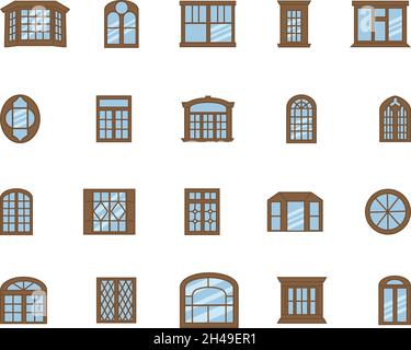 Windows-Symbolpaket, Illustration, Vektor, auf weißem Hintergrund. Stock Vektor