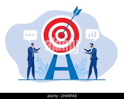 Geschäftsmann analysiert Datenplan und Strategie, Business-Ziel-Konzept in modernem flachen Design.Vektor-Illustration Stock Vektor