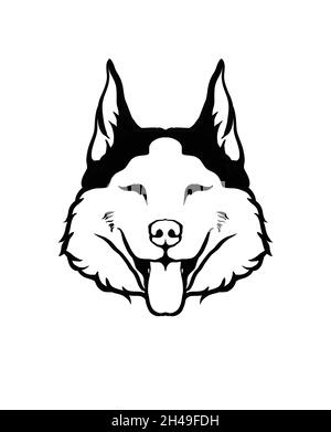 Wolf Kopf schwarze Illustration. Schwarzes Logo, Gravur. Stockfoto