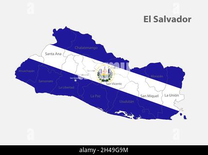 Karte des El Salvador in den Farben der Flagge mit Verwaltungsgliederungen Vektor Stock Vektor