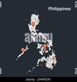 Philippinen-Karte, Infografiken flaches Design Farben schneeweiß, mit Namen der einzelnen Regionen Vektor Stock Vektor
