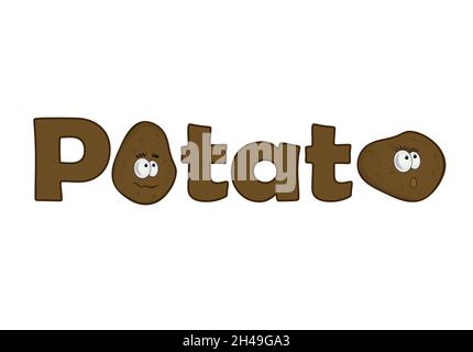 Kartoffel-Text-Zeichentrickfilm, isoliert auf Hintergrund-Vektor Stock Vektor