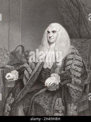 Edward Thurlow, 1. Baron Thurlow, 1731 - 1806. Britischer Anwalt und Tory-Politiker. Vierzehn Jahre lang war er Lord High Chancellor von Großbritannien. Nach einem Druck von Francesco Bartolozzi aus dem Gemälde von Sir Joshua Renolds. Stockfoto
