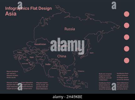 Infografiken Asien Kartenumriss, flaches Design, Farbe blau Vektor Stock Vektor