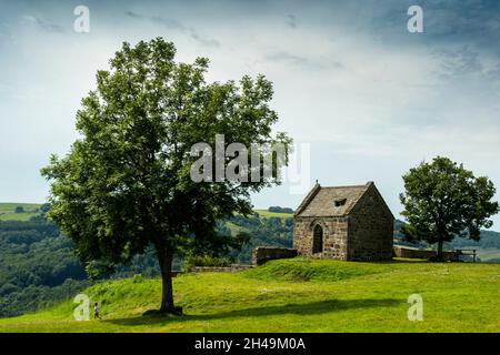 Regionaler Naturpark der Vulkane der Auvergne, Pic Saint Pierre, restaurierte Kapelle aus dem 9th., 10th. Jahrhundert, Departement Puy de Dome, Alp der Auvergne Rhone Stockfoto