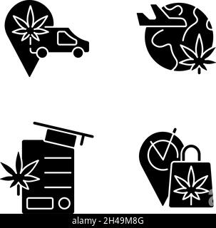 Weltweite schwarze Glyphen-Symbole der Cannabisbranche auf weißem Raum Stock Vektor