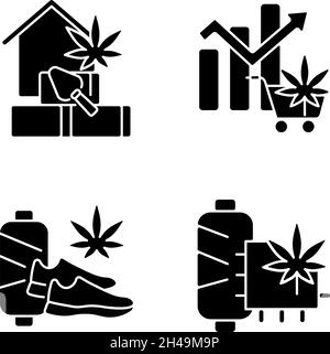 Cannabisprodukte schwarze Glyphen-Symbole auf weißem Raum Stock Vektor