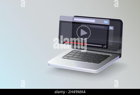 Laptop Icon Video-Player, Medienwiedergabe, Computerrahmen Web. Vektorgrafik Stock Vektor