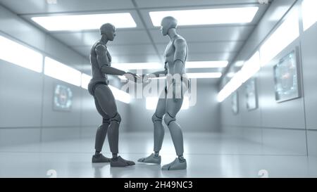 3D-Rendering. Humanoide Figuren und Sicifi-Szene Stockfoto