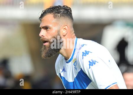 Benevento, Italien. November 2021. Jhon Chancellor Spieler von Brescia, während des Spiels der italienischen Serie B Meisterschaft zwischen Benevento gegen Brescia Endergebnis 0-1, Spiel im Ciro Vigorito Stadium gespielt. Benevento, Italien, 01. November 2021. (Foto von Vincenzo Izzo/Sipa USA) Quelle: SIPA USA/Alamy Live News Stockfoto