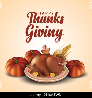 Happy Thanksgiving Gruß Design mit Herbstblättern. Holzhintergrund Vektor Illustration Design Stock Vektor