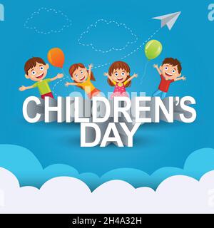 Happy Children's Day Hintergrundgrüße mit Happy Kids Vektor Illustration Design Stock Vektor