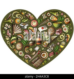 Set von Japan Food Cartoon Doodle Objekte, Symbole und Elemente Stock Vektor