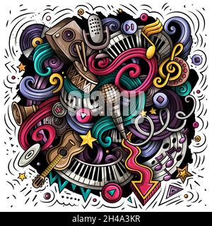 Musik handgezeichnete Vektor-Doodles Illustration. Musikalisches Poster-Design Stock Vektor