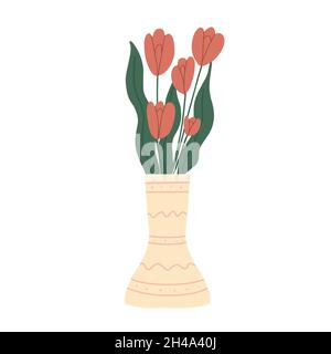 Schöne Tulpen Blumen Blumenstrauß in Vase Illustration. Stock Vektor