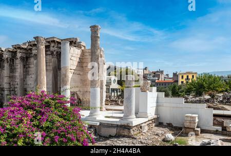 Erhaltene Überreste alter Säulen in Athen, Griechenland. Stockfoto