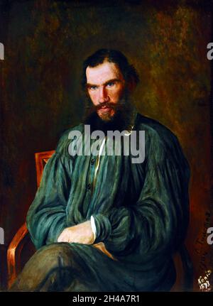 Leo Tolstoi. Porträt des berühmten russischen Schriftstellers Graf Lew Nikolajewitsch Tolstoi (1828-1910) im Jahre 1873, Öl auf Leinwand, 1904 Stockfoto